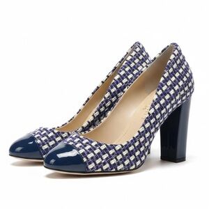 J. Crew Collection Etta Made in Italy Blue Tweed Block Heel Pumps Leather Sole